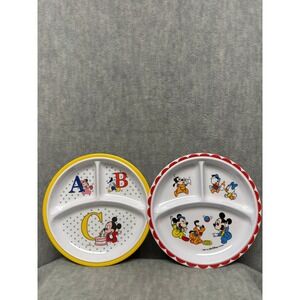 Vintage Disney Baby Mickey Minnie ABC Melamine Divided Plates Set of 2 1984